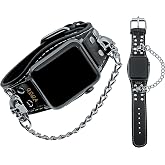 Leather Skull Cuff Punk Bracelet Compatible with Apple Watch Bands 49mm 46mm 45mm 44mm 42mm 41mm 40mm 38mm,Steampunk Strap for Apple iWatch Ultra2/Ultra Series 10/9/8/7/6/5/4/3/2/1/SE/SE2
