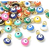 DanLingJewelry 50 pcs Random Colors Evil Eye Charms Double-Sided Evil Eye Pendant Charm Colorful Enamel Eye Charm for Jewelry Making