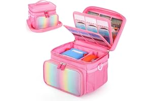 PIACLEN Travel Carrying Case Compatible with Yoto Player Bluetooth Speaker,30 Cards Storage Bag with Handle and Shoulder Strap,Portable Travel Storage box for Player & Headphone Accessories (Pink)