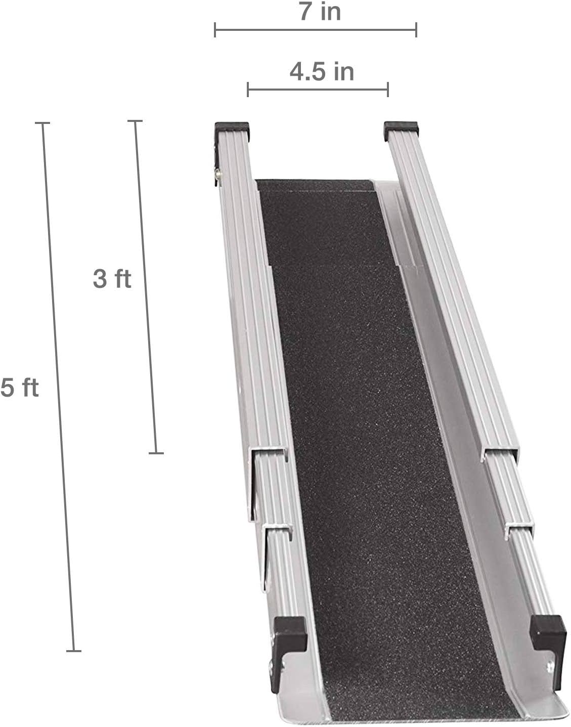 MABIS DMI Healthcare Portable Wheelchair Ramp/Threashold Ramp, Adjustable, Telescoping, Retractable, and Lightweight Loading Ramp with Cover, Silver: Health & Personal Care