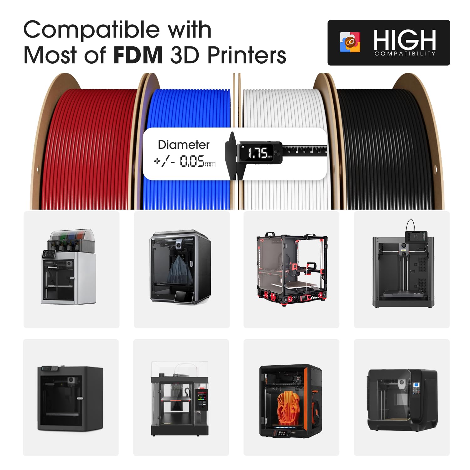 eSUN PLA Filament 1.75mm, PLA Basic 3D Drucker Filament Maßgenauigkeit +/- 0.03mm, 1KG pro Spule, 4 Spulen 3D Druck 3D Filament, Kaltes Weiß 5