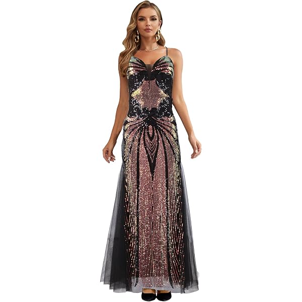 Amazon.com: NIGHTWAY Women's Long Sleeveless Beaded Evening Gown - Elegant  V-Neck & V-Back Formal Dress W/Mesh Godet Insets : Clothing, Shoes & Jewelry