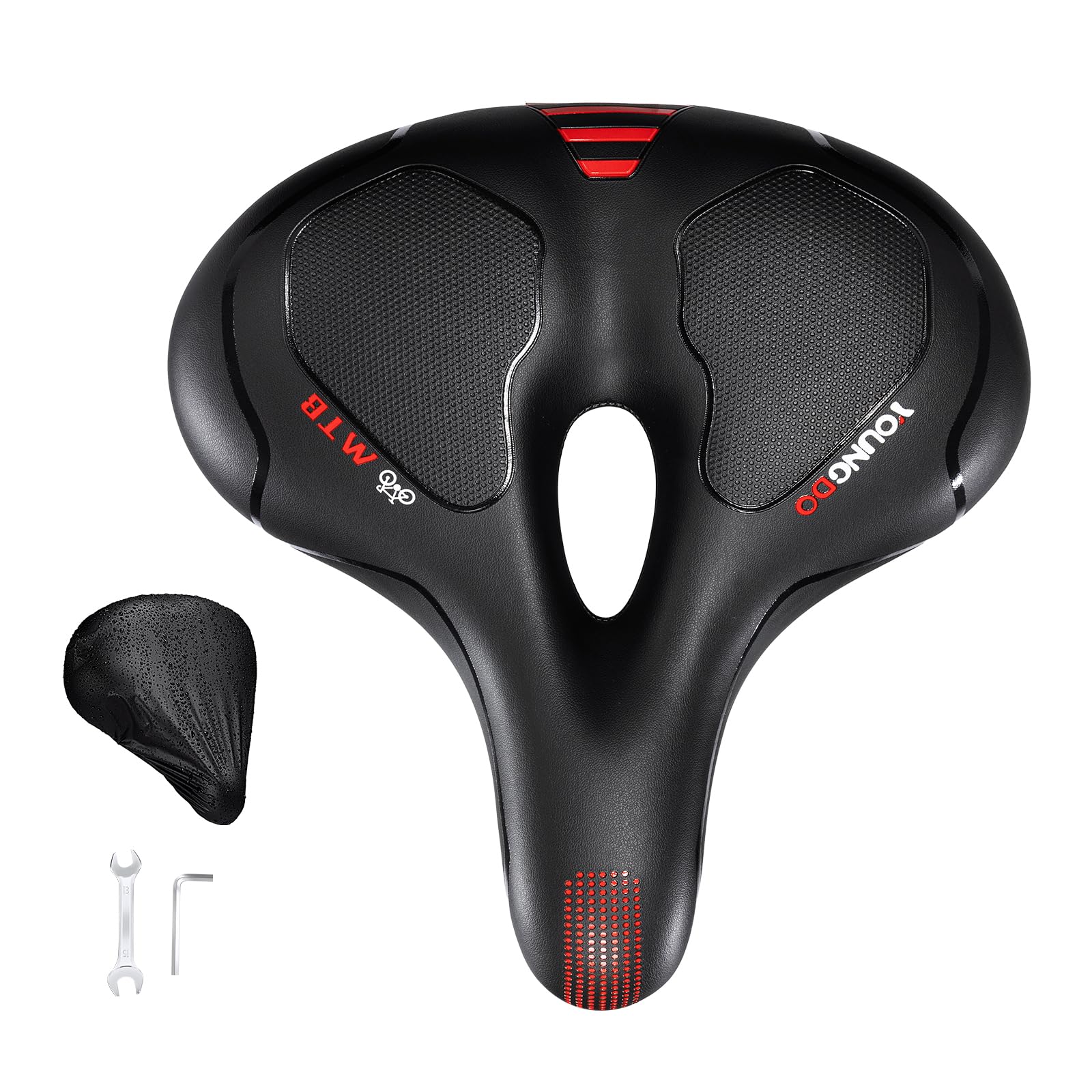 Bike Seat, YOUNGDO Bicycle Saddle Comfortable Soft Wide Road Bike Gel Saddles, Breathable Mountain Bike Seat, Suitable for MTB Mountain Bike, Folding Bike, Road Bike, Spinning Bike, Exercise Bikes