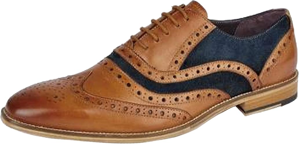 Amazon Roamers ローマーズ メンズ 5アイレット レザー ブローグ オックスフォード 紳士靴 スマートカジュアル 男性用 9 Uk タン ブルー Roamers シューズ