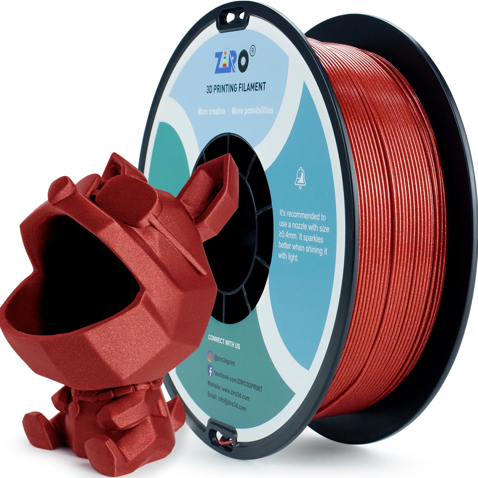 ZIRO PLA Glitter Filament 1.75mm, 3D Printer Filament PLA-Diamond Series 1.75mm 1kg (2.2lbs), Dimensional Accuracy +/- 0.03mm, Diamond Red