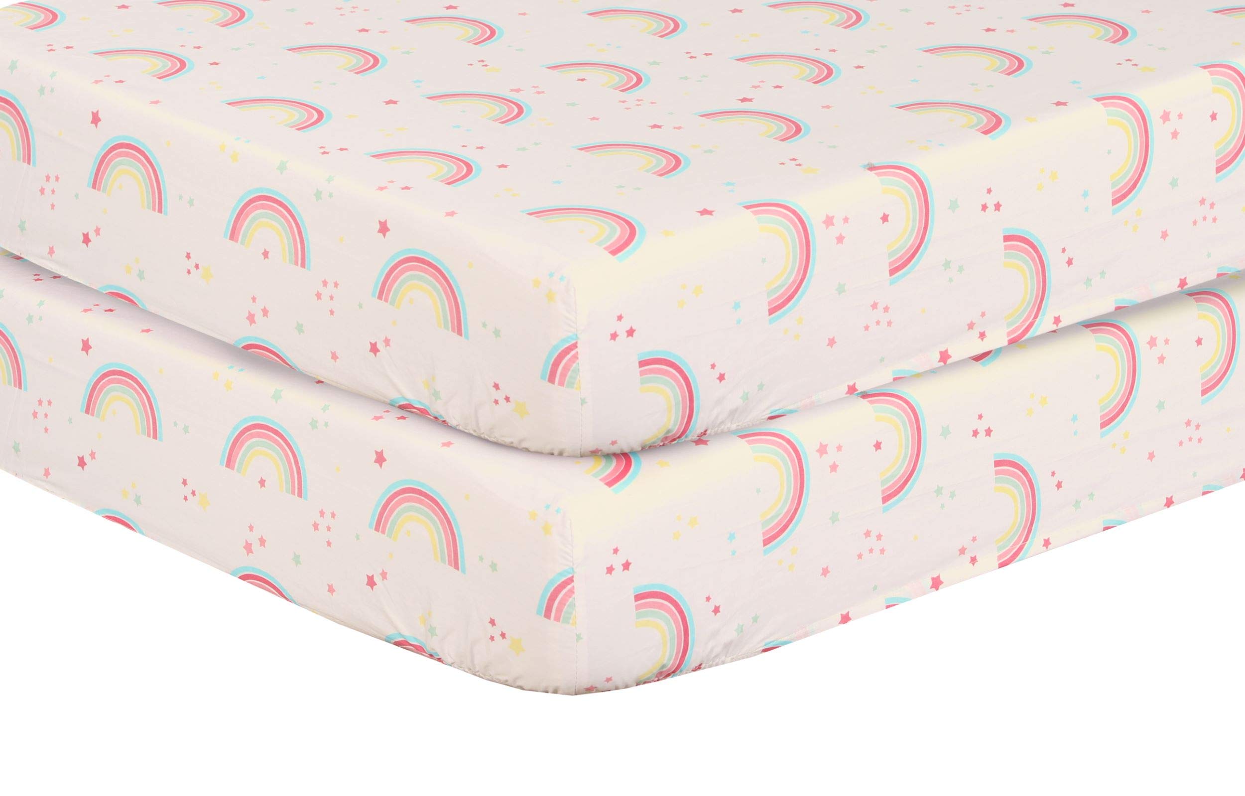 LinenZone - 2 x Cot Fitted Bed Sheets - Egyptian Cotton 200 Thread Luxury Smooth & Soft (Rainbow, 60 x 120 cm)