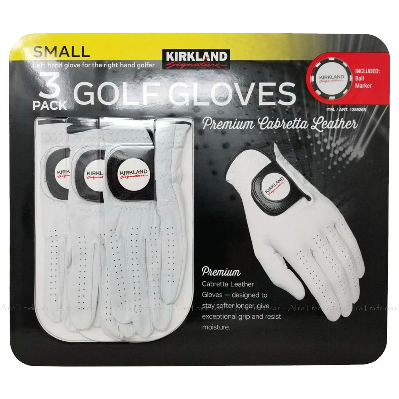 KIRKLAND SIGNATURE Golf Gloves Size Small Premium 100% Cabretta Leather Pack Set of 3