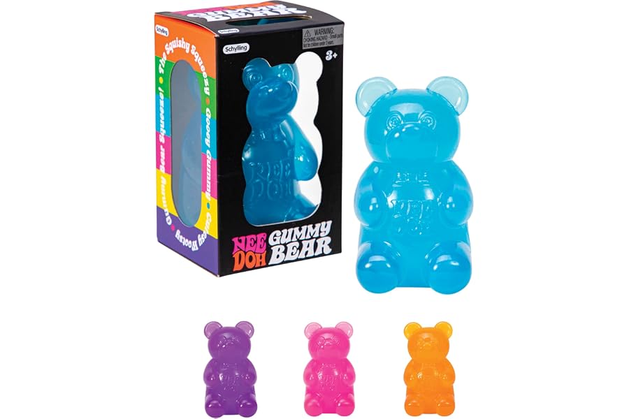 Schylling NeeDoh Gummy Bear - Sensory Fidget Toy with Jelly-Like Filling - 3.5" Tall - Colors May Vary (Pack of 1)