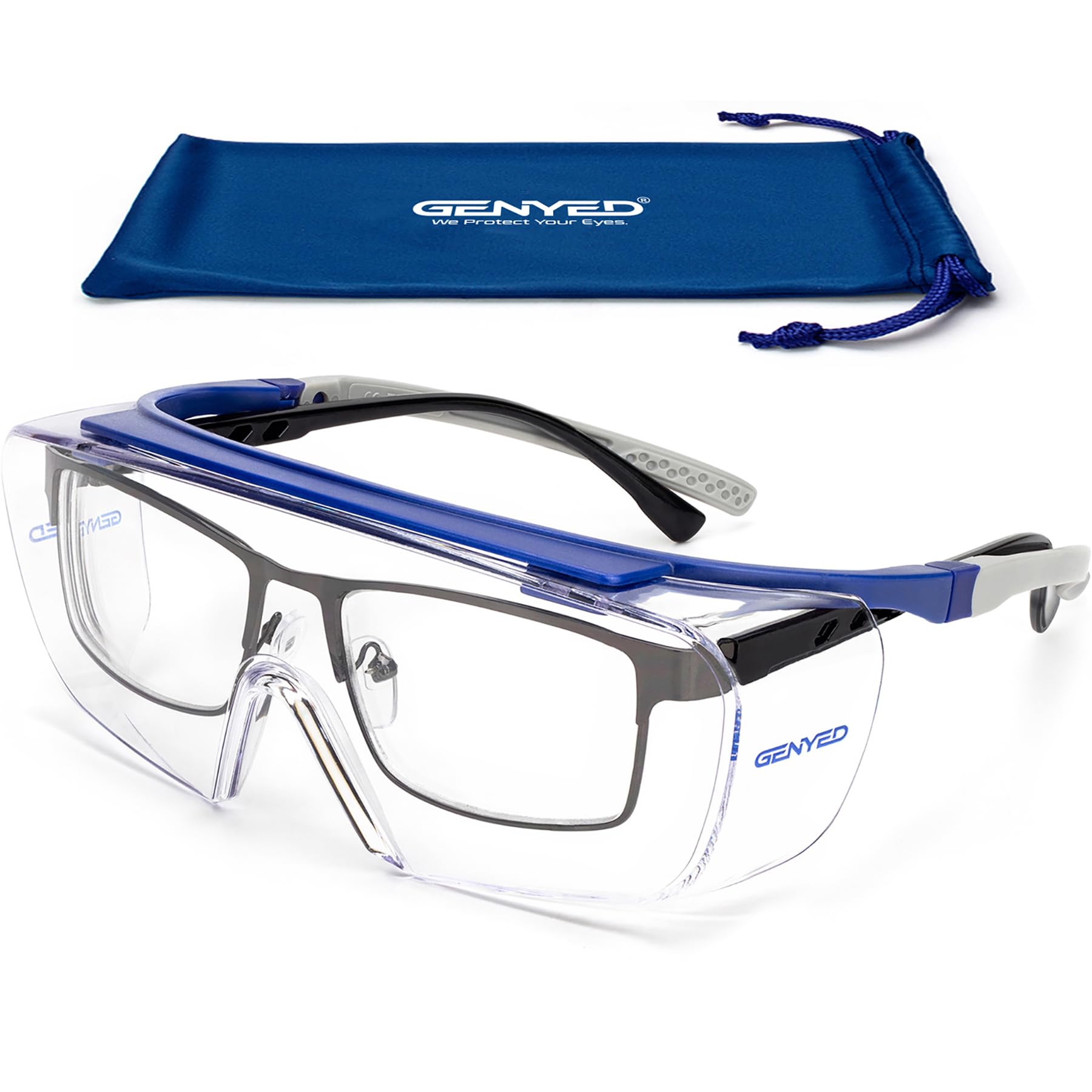 GENYED Safety Glasses for Work, Overspecs to Fit Over Prescription Glasses, Scratch-Resistant, Anti-Fog, UV400, Adjustable Temples, Wrap-Around Lenses