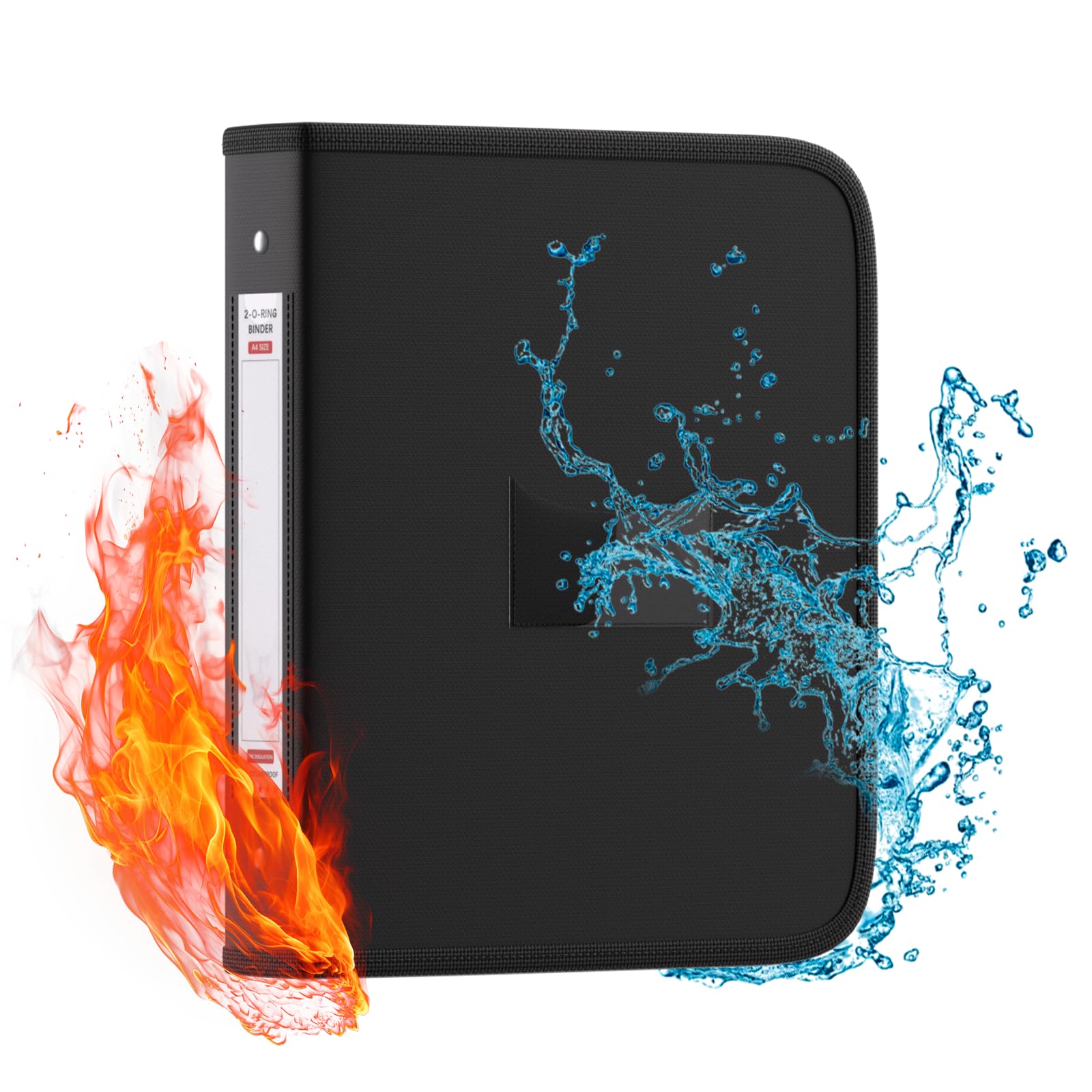 Ring Binder A4 Fireproof Folders Ring Binder 2 O-Ring A4 Files Ring Binders Water Resistant Ringbinder Folder with Zipper for Paperwork,Document Organiser Safe Storage for Office,Home&School,Black