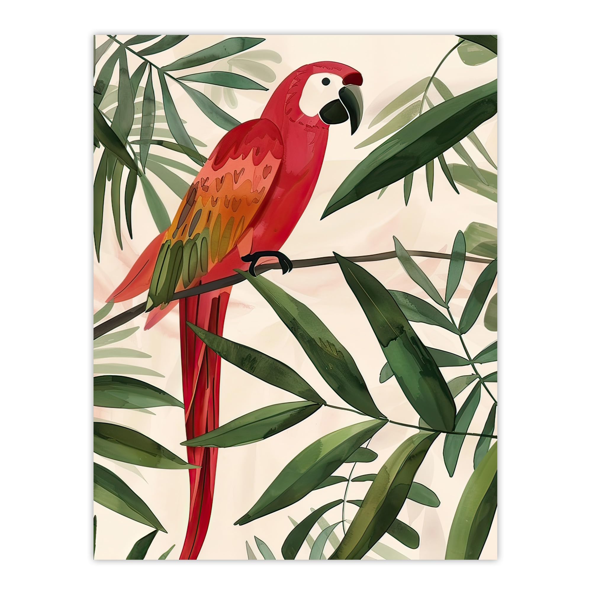 Artery8 Scarlet Macaw Parrot on Tropical Tree Branch Living Room Extra Large XL Wall Art Poster Print