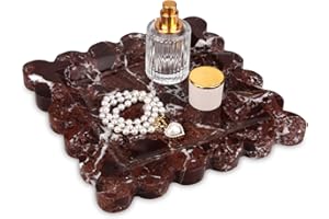 HESHIBI Square Marble Decorative Tray with Scalloped Edge,Luxury Natural Stone Bathroom Vanity Tray, Dresser Top Perfume Coffee Home Kitchen Sink Tray, Key Trinket Ring (Rosso Lepanto, 8 * 8)