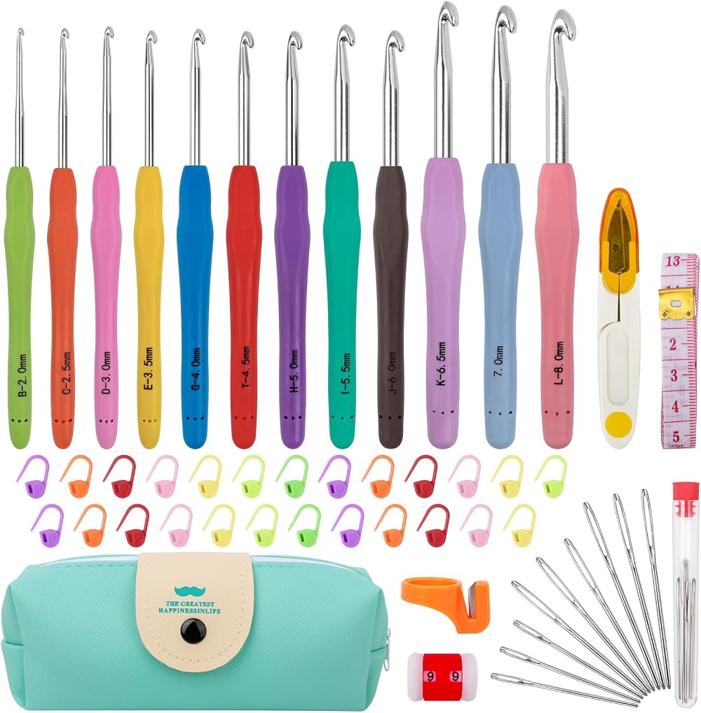 MECHEER Crochet Hooks Set 51 Pack 12 Sizes Aluminum Ergonomic Soft Handle Case