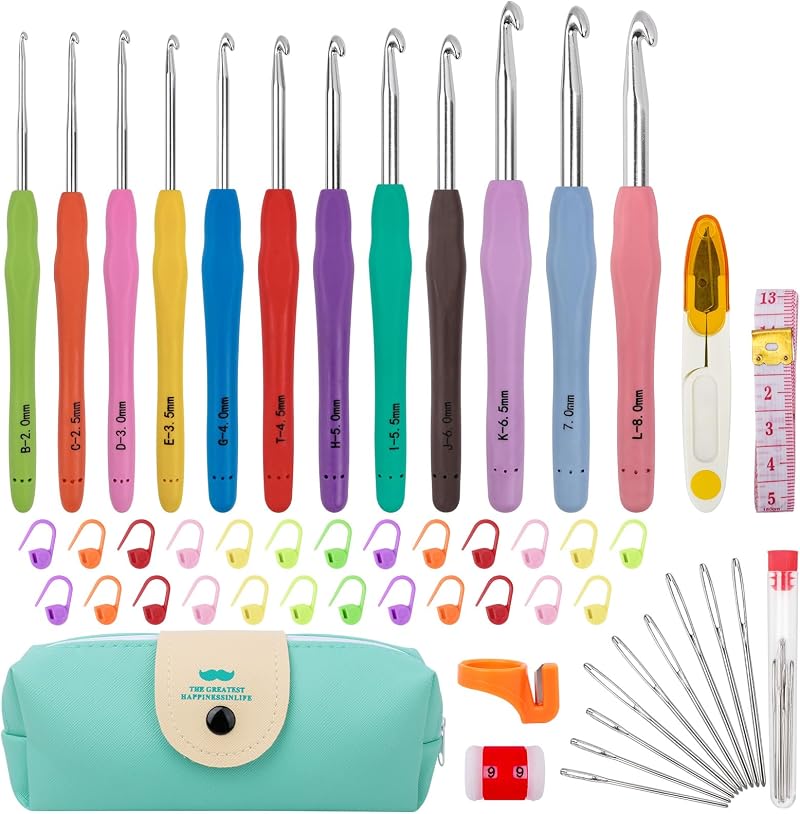 MECHEER Crochet Hooks Set 51 Pack 12 Sizes Aluminum Ergonomic Soft Handle Case
