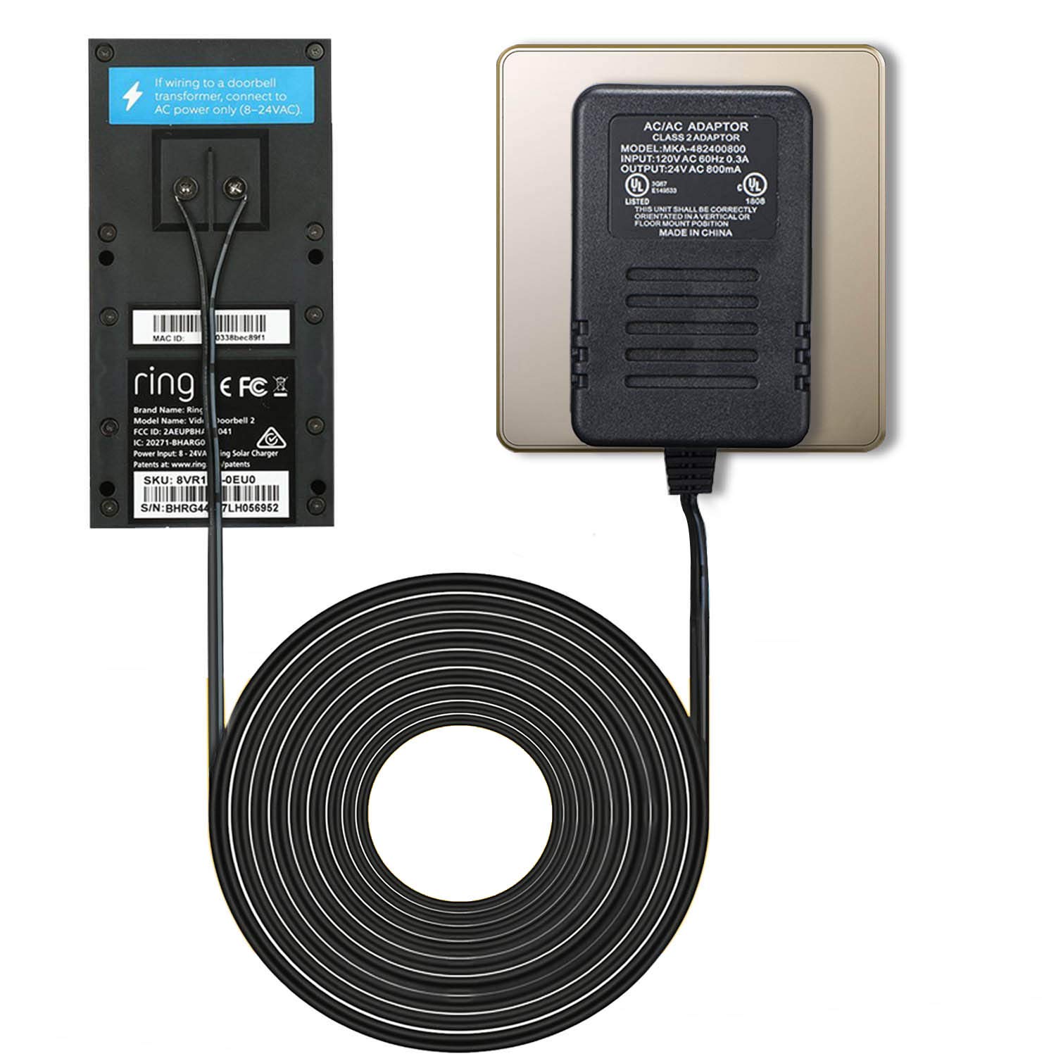Power Adapter For Ring Doorbell Ul Certificated 18v Transformer Power Supply 3m Cable For Ring Video Doorbell Ring Video Doorbell 2 Ring Video Doorbell Pro Battery Charger Transformers Door Chimes