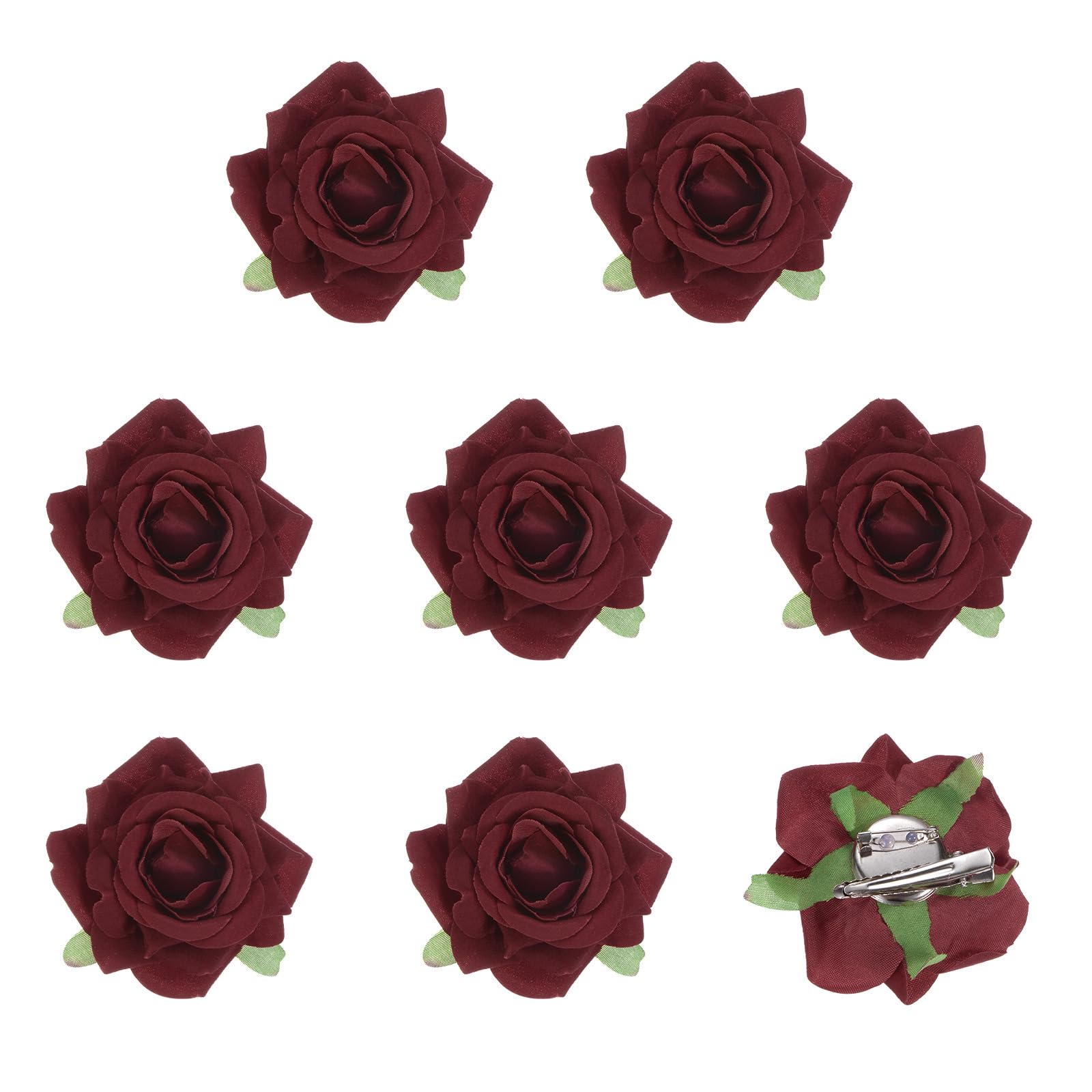 M METERXITY 8-Pack Rose Hair Clips, 2.56 Inch Flower Hairpin Cloth Floral Brooch for Bridal Wedding/Party/Women Hair Accessories, Hair Flowers Headpiece Floral Hair Pins [6.5cm, Wine Red]