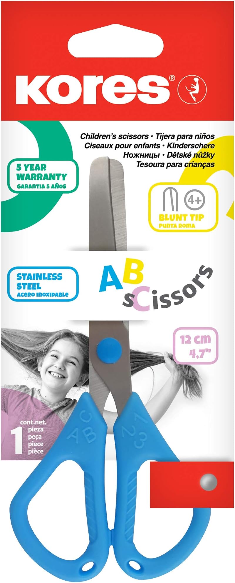 Kores Safety Scissors for Kids - Blunt Tip, Ergonomic Handle - Assorted