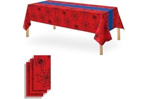 OQOQ Spider Birthday Party Tablecloth (3 Packs), 108x54 inches Red Blue Spider Web Plastic Disposable Table Cover Rectangular