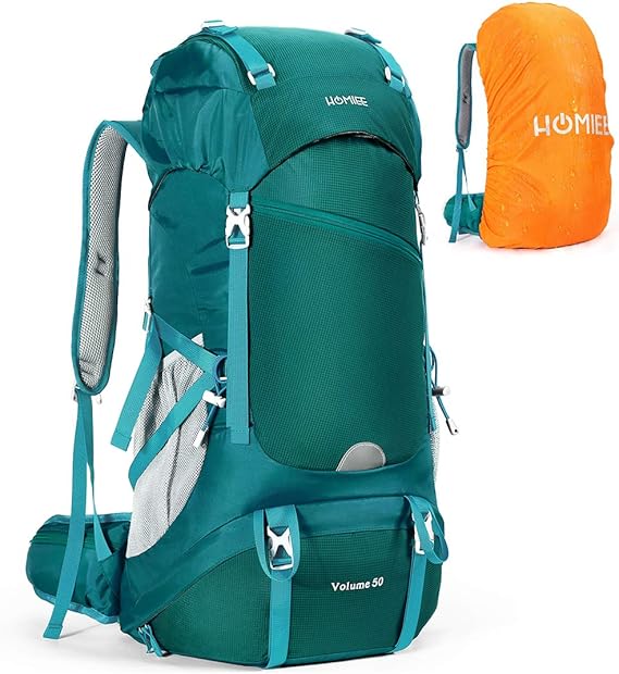 Amazon Co Jp Homiee ホーミー ハイキングバックパック 50l 旅行用キャンプデイパック レインカバー付き アウトドアスポーツ バックパック ハイキング キャンプ用 L グリーン 服 ファッション小物