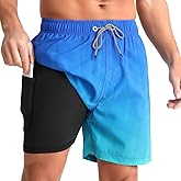 zeetoo Mens Swim Trunks with Compression Liner 5.5" Quick Dry Swim Shorts with Zipper Pockets Bathing Suit