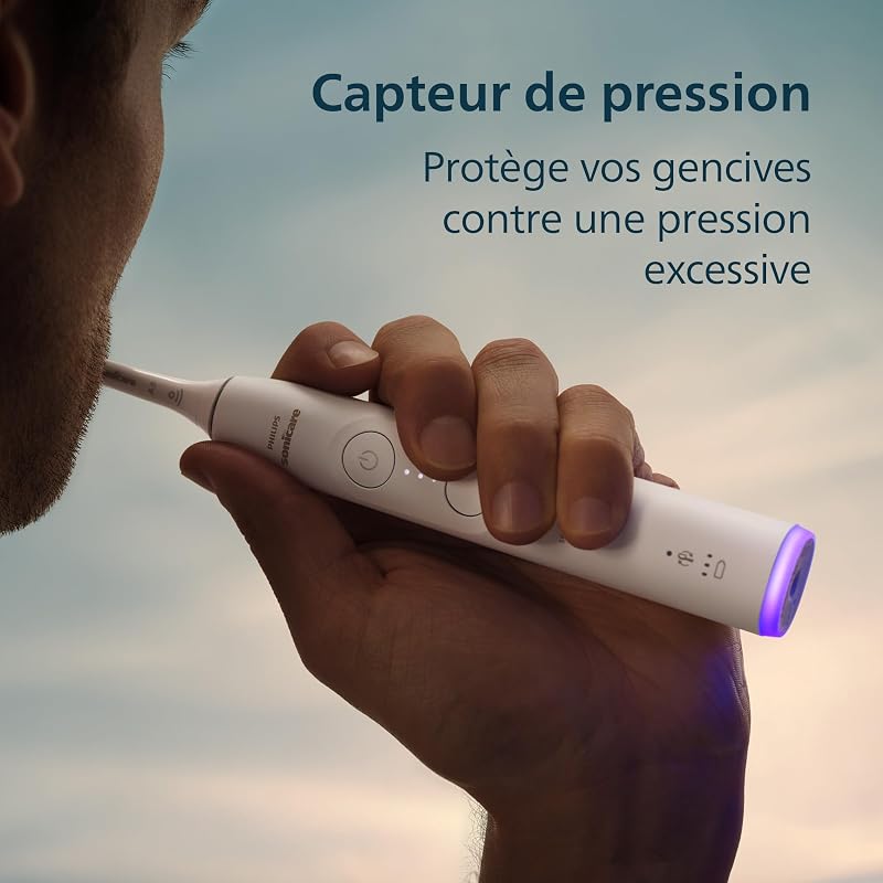 Sonicare 6100 - Brosse à dents électrique sonique avec 2 modes de brossage, 3 niveaux d'intensité, Alerte de pression, EasyStart, Coffret de voyage, Blanc, HX7400/02 [Nouvelle technologie]
