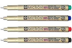G.T. Luscombe Company, Inc. Pigma Micron 005 Ultra Fine Point Bible Note Pen Kit | No Bleed Pigmented Ink | Bible Safe | No Smearing or Fading | Black, Blue, Green, Red (Set of 4) | New Packaging |