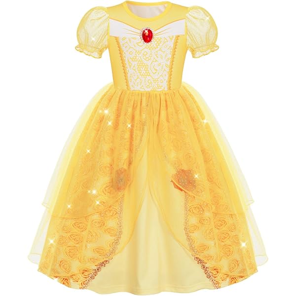 beauty and the beast birthday dress Belle Dress Princess Costume Yellow Party Fancy Gowns Halloween Cospla –  CQDY