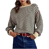 Kwunbwa Womens Striped Sweater Fall Casual Crew Neck Long Sleeve Knit Pullover Tops Trendy Y2k Loose Cute Sweaters