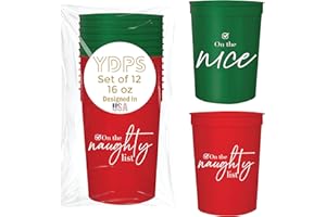 YOUR DREAM PARTY SHOP Christmas Cups – Naughty Nice I Tried - Set of 12, 6 Red and 6 Green 16oz Stadium Plastic Cups Bulk– Christmas Decorations and Party Favors for Adults - Funny Cup for Adult Friendmas Party Decorations