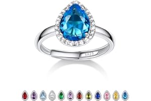 BESTYLE 925 Sterling Silver Birthstone Rings for Women Girls with Clear 2ct Heart/Round/Teardrop/Square Crystal, Solitaire Diamond Halo Open Bands Cubic Zirconia Rings Adjustable Size#6-#12