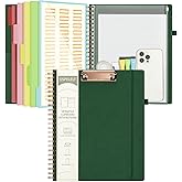 Ospelelf Leather Clipboard Folio with Notepad for Letter Size, Spiral Clipboard Folder with Storage Zipper Pouch, 5 Folders with 10 Pockets, 39 Divider Label Stickers, Pen Loop Series (Green)