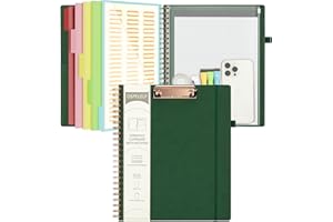 Ospelelf Leather Clipboard Folio with Notepad for Letter Size, Spiral Clipboard Folder with Storage Zipper Pouch, 5 Folders with 10 Pockets, 39 Divider Label Stickers, Pen Loop Series (Green)