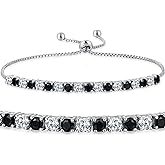 MABELLA Sterling Silver Black & White Round Cut Cubic Zirconia Tennis Gem. Bracelet 7"/ Adjustable Gifts for Women