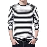 SHUIANGRAN Men's Striped T-Shirt Sport Cotton Shirts Classic Fit Casual Pullover Long/Short Sleeve Crew Neck Striped Shirts