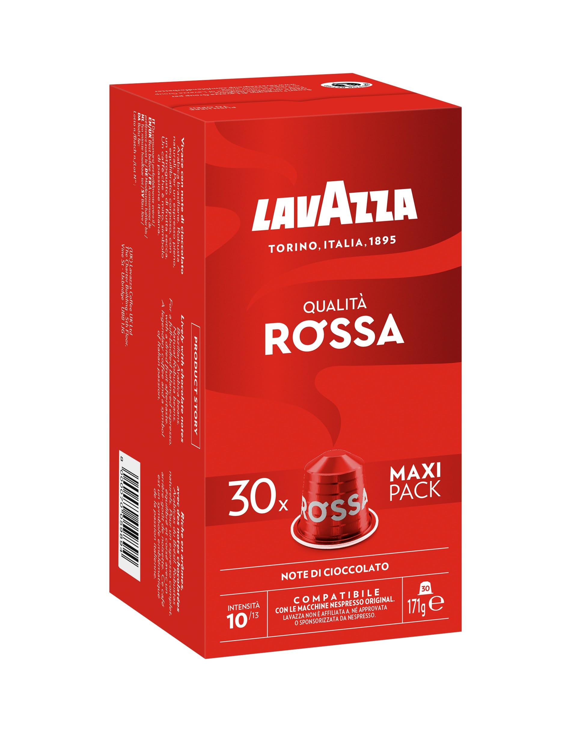 Lavazza Espresso Qualita Rossa , vollmundiger und ausgewogener Espresso, 30 Kapseln, Nespresso kompatibel