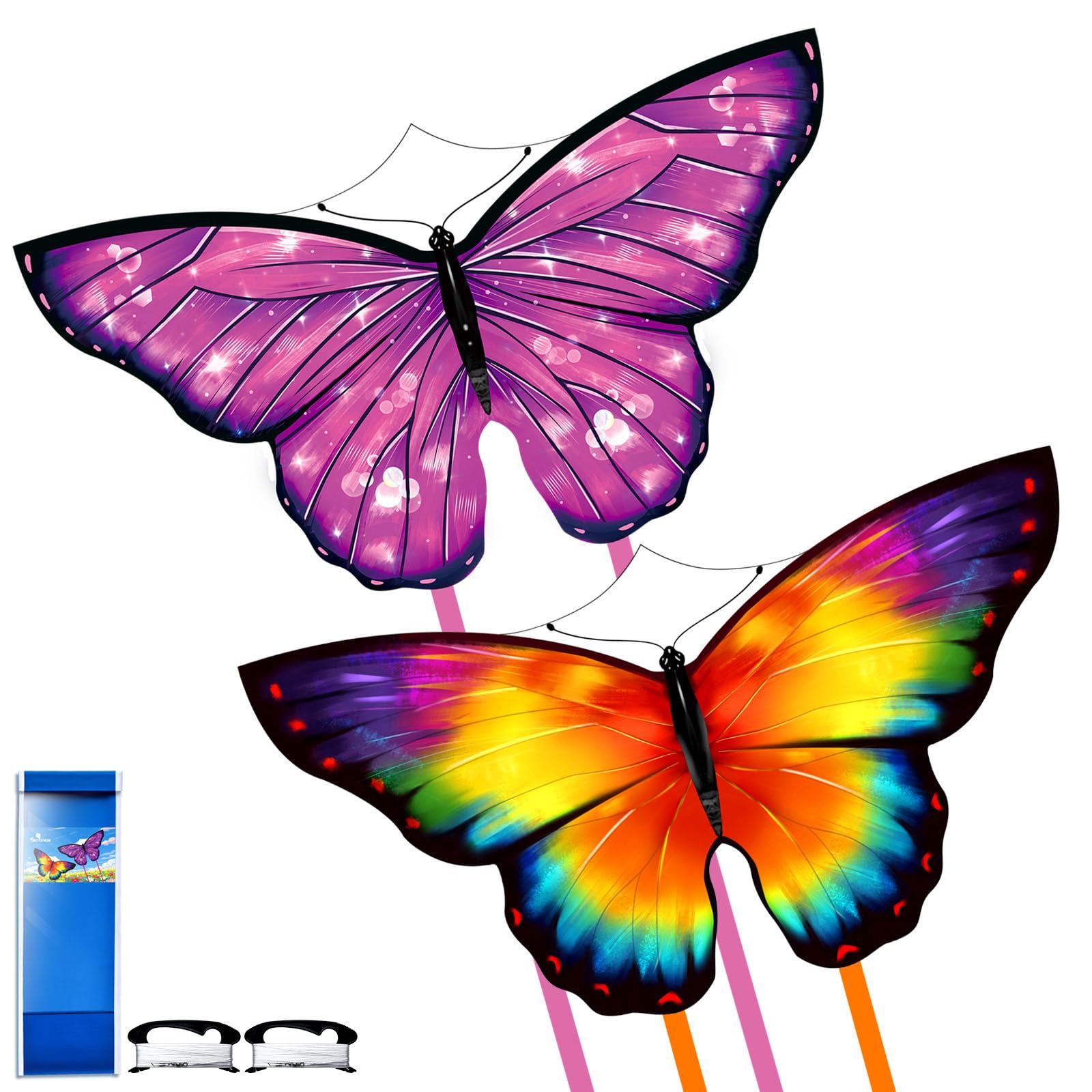 Simxkai Butterfly Kite Easy to Fly for Kids, Adults, Beginners, Set of 2 (Red & Purple)