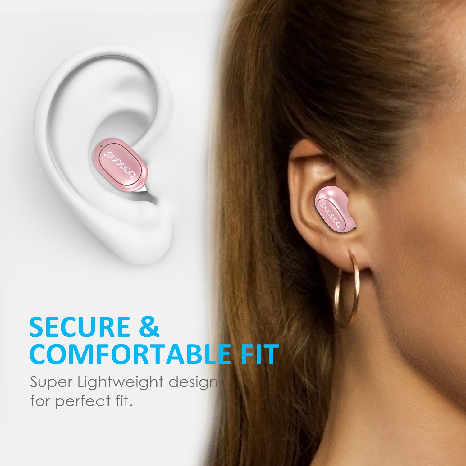 Bluetooth Earbud, Barsone Mini Bluetooth Earpiece Wireless Earphones Handsfree with Mic, In-ear Mini Bluetooth Ultra Light Headphones For IPhone Samsung and Any Other Smartphones (Rose gold)