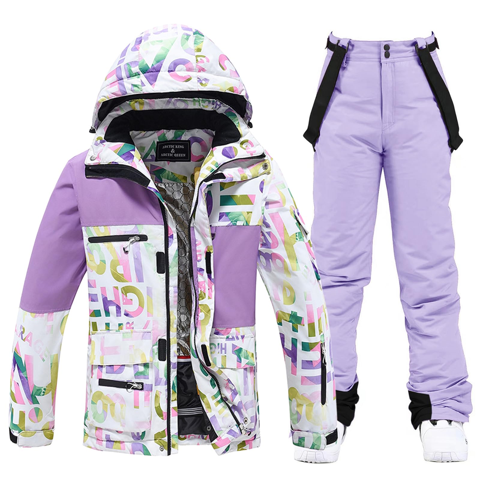 Photo 1 of WOWULOVELY Women's Winter Skisuit Waterproof Windproof Ski Jacket and Pants Insulated Snowsuit Snowboarding Coat (335,Purple L)