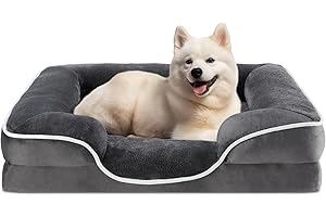 Sweetcrispy Orthopedic Dog Bed, Memory Foam Puppy Sleeping Sofa for Medium Pets with Washable Removable Cover Non-Slip Base Waterproof Liner Egg Crate for Improved Sleep, Grey, 28"L x 23"W x 6.5"Th