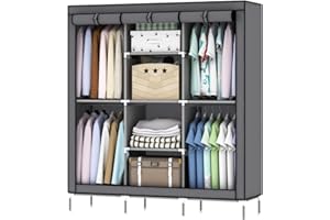 OUMYJIA 69 inches Non-Woven Fabric Wardrobe Portable Clothes Closet Storage Organizer, 51 x 17.5 x 69 inches, Grey
