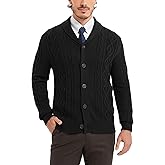 Kallspin Men's Wool Blend Cardigan Sweater Cable Knit Shawl Collar Cardigan Button Up Classic Knitwear