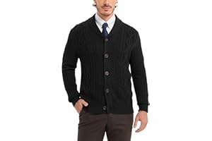 KALLSPIN Men’s Wool Blend Shawl Collar Cardigan Sweater Cable Knit Button Front Casual Smart Knitwear