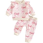 Covvoliy Toddler Girl Fall Outfits Cute Print Ruffle Long Sleeve Sweatshirt with Pants 2Pcs Set Baby Girl Clothes