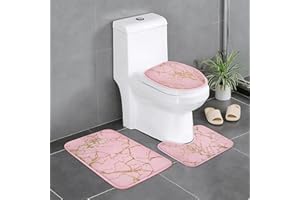 Alishomtll Pink Marble Bathroom Rugs Sets 3 Piece with Non-Slip Rug, Toilet Lid Cover and Bath Mat, Gold Bathroom Rugs and Mats Sets, Modern Bath Rugs for Bathroom Washable Bathroom Accessories Set