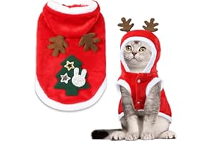 GOYOSWA Cat Christmas Outfit, Cat Christmas Hoodie Vest Costume with Elk Antlers Holiday Clothes for Cats Pets (Small)