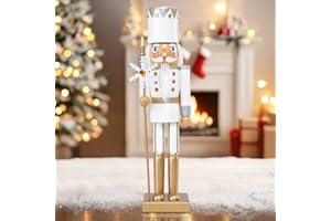 WONDER GARDEN Christmas nutcrackers, 14 Inch Nutcracker Christmas Decor, White Wooden King Solider Nutcracker Figures Ornaments with Snowflake Sceptre Decorations for Shelves and Tables Decor