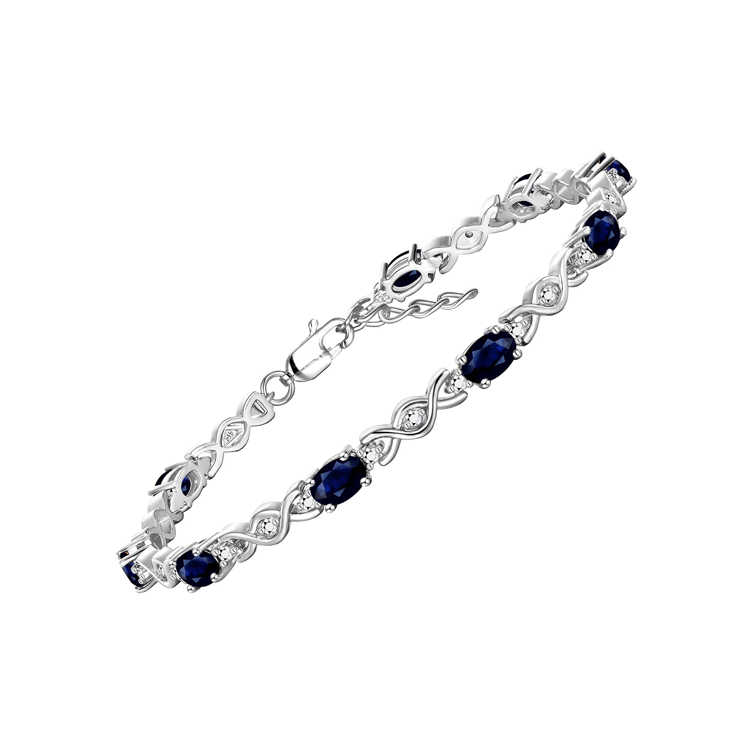 Rylos Stunning Blue Sapphire & Diamond XOXO Hugs & Kisses Tennis Bracelet Set in Sterling Silver - Adjustable to fit 7" - 8" Wrist