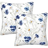 Blue Flower Pillow Covers 18x18 Inch Vintage Floral Blue White Decorative Throw Pillow Covers Set of 2 Pastoral Style Daisy Pillowcases Square Cushion Covers for Couch Bed Sofa Chair Car Decor