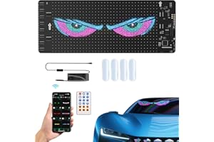 DIENSPEAK Devil Eye Lights for Car Motorcycle Windshield, 7"x3" Colorful Flexible Programmable LED Sign for Window, DIY LED Matrix Panel Display with Remote&APP Control, USB-Powered, IP65 Waterproof