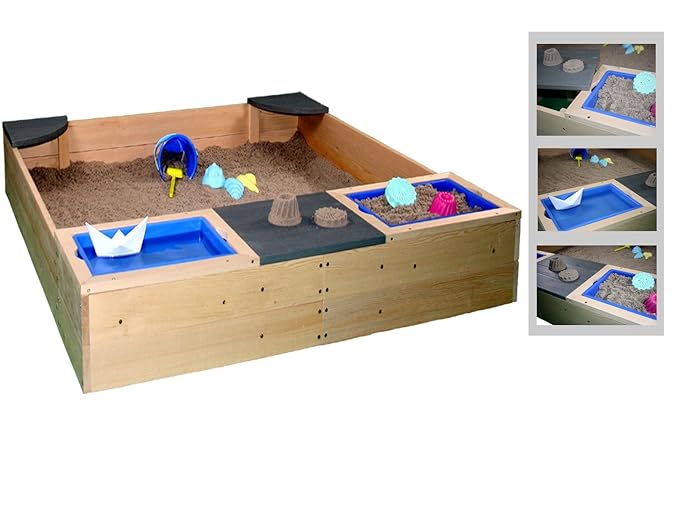 Sun Sandkasten als Sand und Wasser Sandkiste aus Massivholz + Plane u. Bodenvlies by Woodinis®